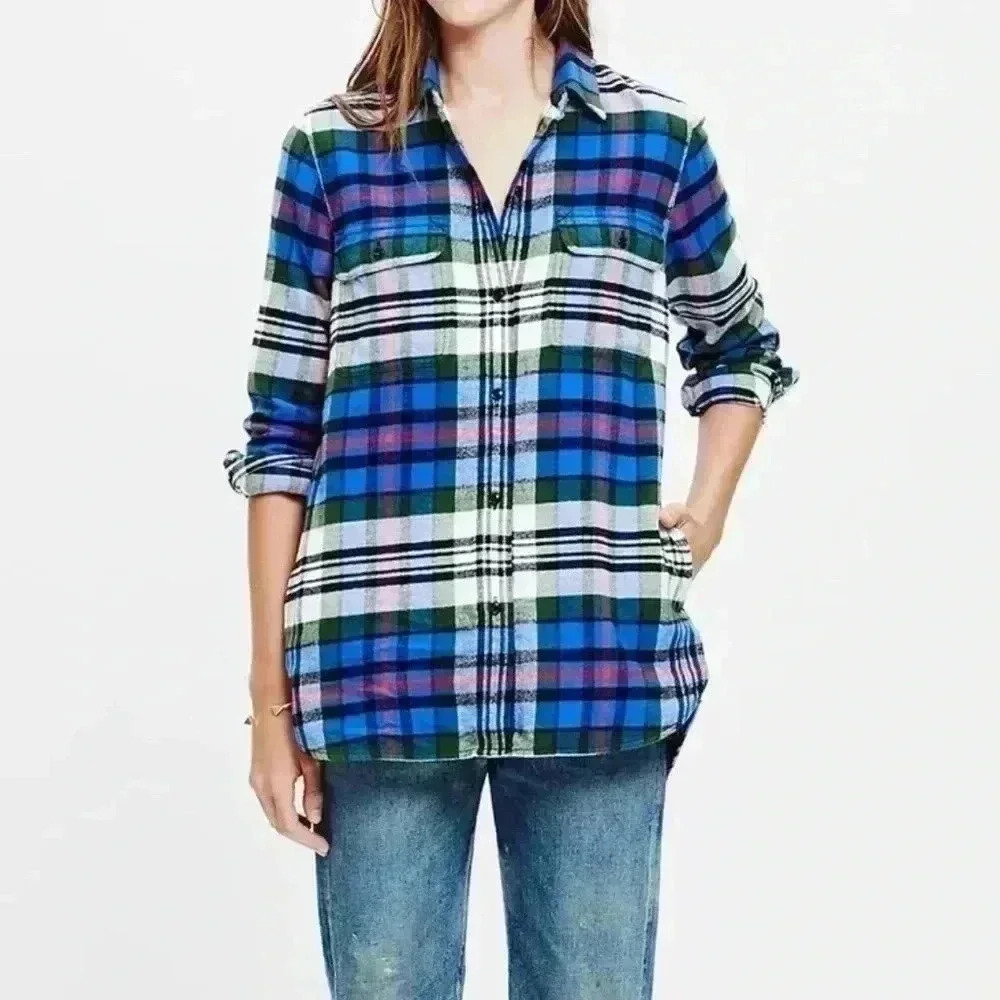 Madewell Larchmont Plaid Ex Boyfriend Flannel Button Down Top size Small